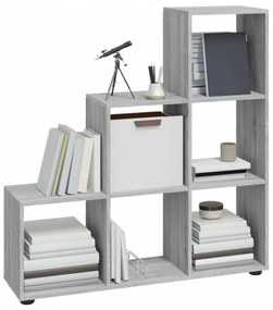 Szürke sonoma színű szerelt fa lépcsős könyvespolc 107 cm