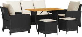 vidaXL 6 részes fekete polyrattan kerti ülőgarnitúra párnákkal
