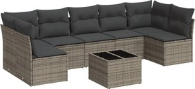 vidaXL 8 részes szürke polyrattan kerti ülőgarnitúra párnákkal