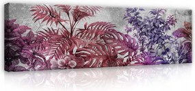 Vászonkép 145x45 Trópusi levelek dzsungel növény rózsaszín lila bordó textúra