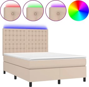 vidaXL cappuccino színű műbőr rugós ágy matraccal és LED-del 140x190cm