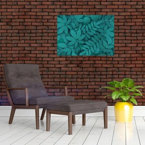 Üveg kép - Türkiz levelek (70x50 cm)