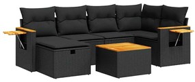 vidaXL 7 részes fekete polyrattan kerti ülőgarnitúra párnával