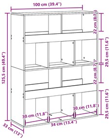 füstös tölgy színű szerelt fa könyvespolc 100 x 33 x 125,5 cm