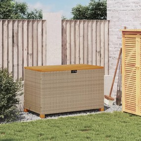 bézs polyrattan és akácfa kerti tárolóláda 110 x 55 x 63 cm