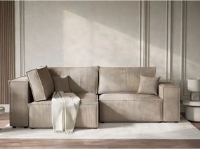 Bézs kordbársony kinyitható-tárolóhelyes sarokkanapé (bal oldali-L alakú) Tonga – Maison de Rêve