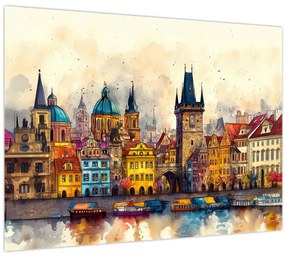 Üveg kép - Ősz a festett városban (70x50 cm)