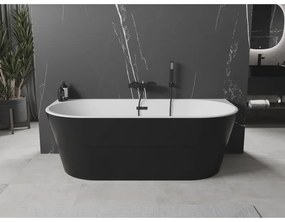 Mexen Oval, szabadon álló fali kád 180 x 80 cm, fehér-fekete, fekete matt túlfolyó, 52671808075-70