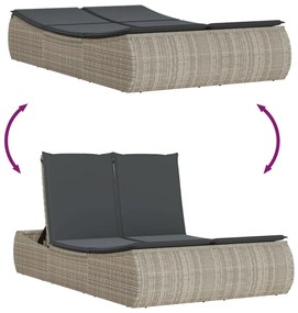 világosszürke polyrattan dupla napozóágy párnával
