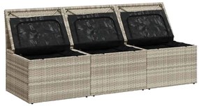 3 személyes világosszürke polyrattan kerti kanapé párnával