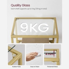 Fürdőszobai tárolópolc 95x40x30 cm, edzett üveg tároló állvány, arany