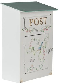 Fehér fém postaláda színes virágos, madaras, 22x12x31cm