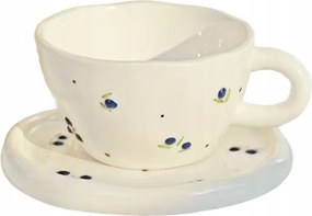 Kézzel Festett Kerámia Csésze Aljjal Bogyó Állvánnyal