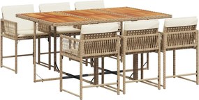 vidaXL 7 részes bézs polyrattan kerti étkezőgarnitúra párnákkal