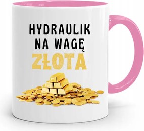 Rózsaszín Bögre Ajándék Vízvezeték Szerelőnek Arany Mérleggel, fényképes nyomtatással