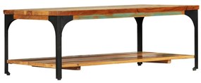 Tömör újrahasznosított fa dohányzóasztal polccal 100x60x35 cm