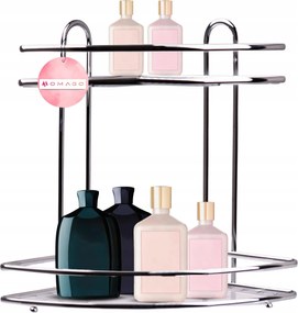 Fürdőszobai Sarok Zuhanypolc Akasztós Kétszintes Ezüst Króm