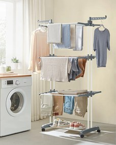 Összecsukható ruhaszárító kerekekkel, 4 szintes, fehér