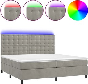vidaXL világosszürke bársony rugós és LED-es ágy matraccal 200x200 cm
