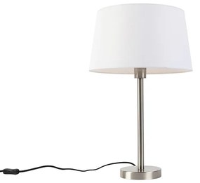 Modern asztali lámpa acél, fehér árnyalattal 32 cm - Simplo