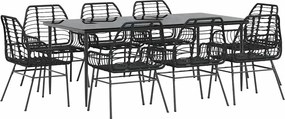 vidaXL 9 részes fekete polyrattan üveg kerti étkezőgarnitúra