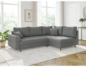 Szürke buklé sarokkanapé (jobb oldali-L alakú) Ariella – Ropez