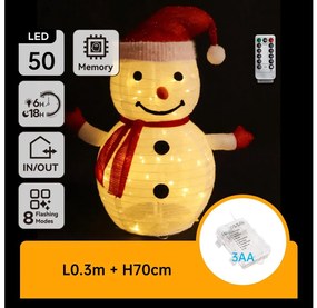 Aigostar - karácsonyi kültéri LED dekoráció 50xLED/3xAA 0,7m IP44 hóember