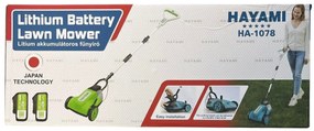 HAYAMI HA-1078 fűnyíró + 2x akkumulátor + tartozékok