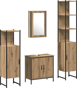 vidaXL Fürdőszoba bútor szett polcokkal tárolóval 4 pcs Barna Faanyag