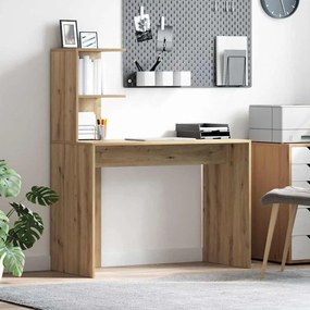 Asztal polcokkal kézműves tölgy 102 x 50 x 124 cm Faanyag