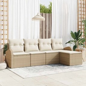 Kerti Kanapé Szett párnával 5 pcs Bézs és fehér Poli rattan