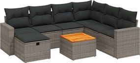 vidaXL 8 részes szürke polyrattan kerti ülőgarnitúra párnákkal
