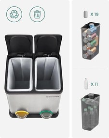 Szemétgyűjtő, szelektív hulladékgyűjtő, acél, 30 liter, 2 x 15l