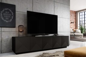 Asha RTV szekrény 200 cm bordázott előlapokkal – fekete matt