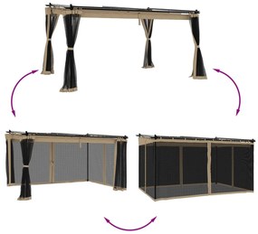 tópszínű acél pavilon hálós oldalakkal 4 x 3 m