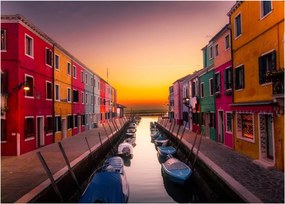 Kép - Naplemente, Burano sziget, Velence, Olaszország (üvegen) (70x50 cm)