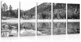5-részes kép tó a csodálatos természetben fekete fehérben