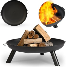 Kerti Tűzrakóhely 80cm Fogantyúkkal Nagy Tömör Acél Grill Tűzrakóhely