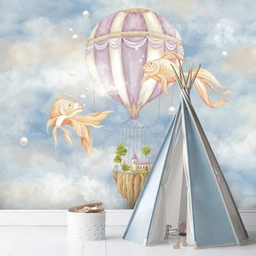 Gario Fotótapéta Holégballon, ház és halak a kék égen Anyag: Vlies, Méret: 100 x 70 cm