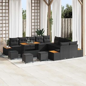 Kerti Kanapé Szett párnával tárolóval 14 pcs Fekete Poli rattan
