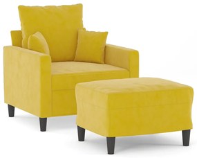 sárga bársony kanapéfotel lábtartóval 60 cm
