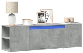 betonszürke falra szerelhető TV-szekrény LED-del 135x31x39,5 cm