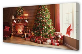Canvas képek Kandalló ajándékok karácsonyfa fényei 100x50 cm