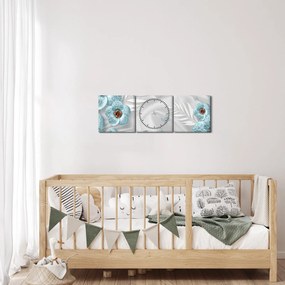 Kép - 3D kék virágok (órával) (90x30 cm)
