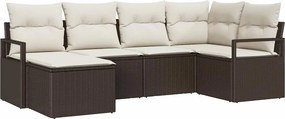 vidaXL Kanapé Szett párnával tárolóval 6 pcs Barna és Krém polirattan