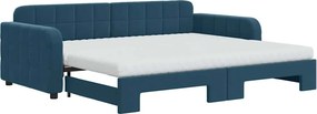 vidaXL kék kihúzható bársony heverő matraccal 90 x 200 cm