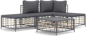 vidaXL 5 részes antracitszürke polyrattan kerti ülőgarnitúra párnákkal