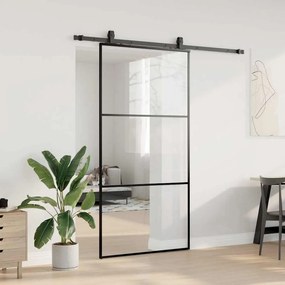fekete ESG üveg tolóajtó fémszerelvény-szettel 102x205 cm