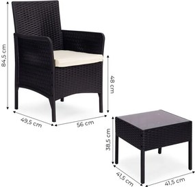 Rattan kerti bútor - 2 szék + asztal szett fekete