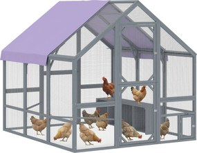 PawHut bejárható tyúkfuttató – kb. 4 m², vízálló takarással, 2 fészek és 2 ülőrúd, biztonsági zárral – 8–10 tyúk, sötétszürke | Aosom